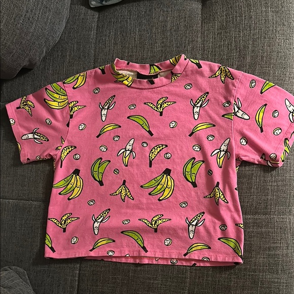 Nooworks Tops - Nooworks Pink and Yellow Banana Print Short Sleeve Tee S